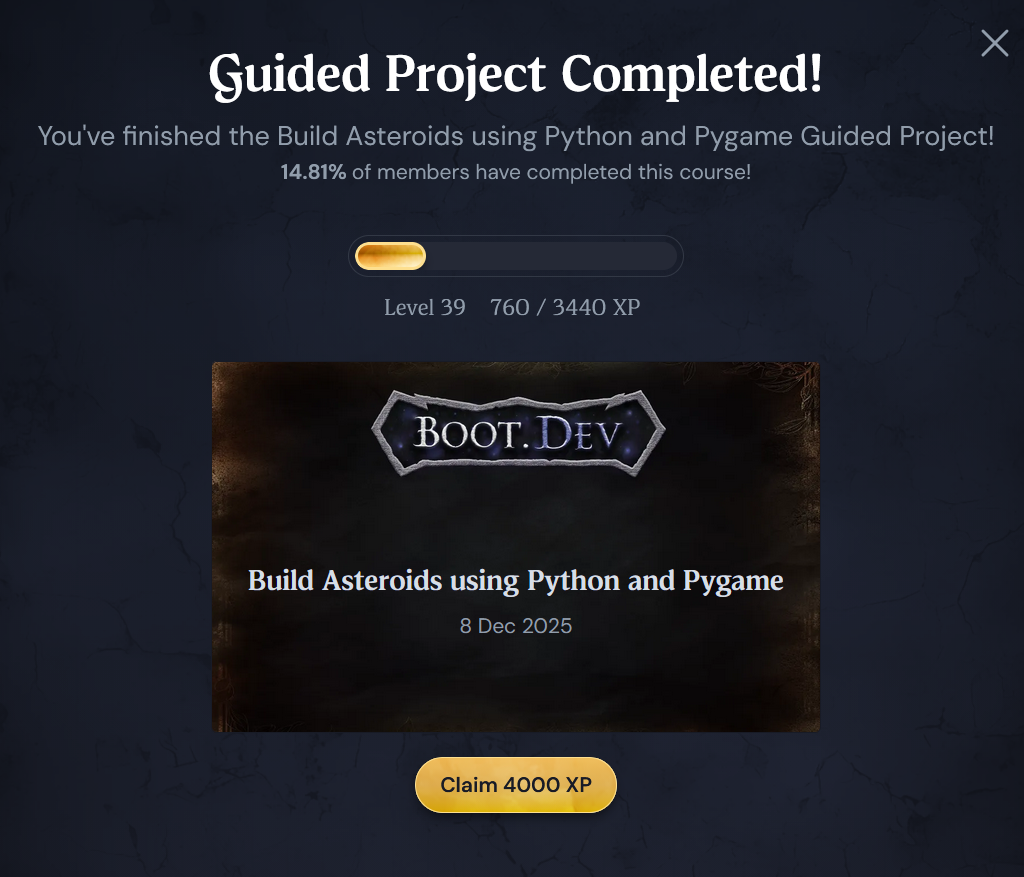 boot.dev Asteroid Game Project completed